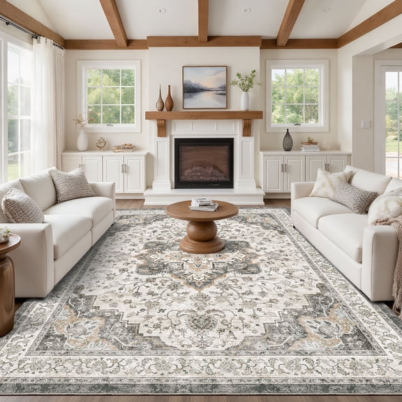 CHITOOMA 8'x10' Area Rugs for Living Room, Washable Rugs Vintage Soft Living Room Rug for Bedroom Dining Room Dorm Office with Non-Slip Backing, Stain Resistant Non-Shed Carpet