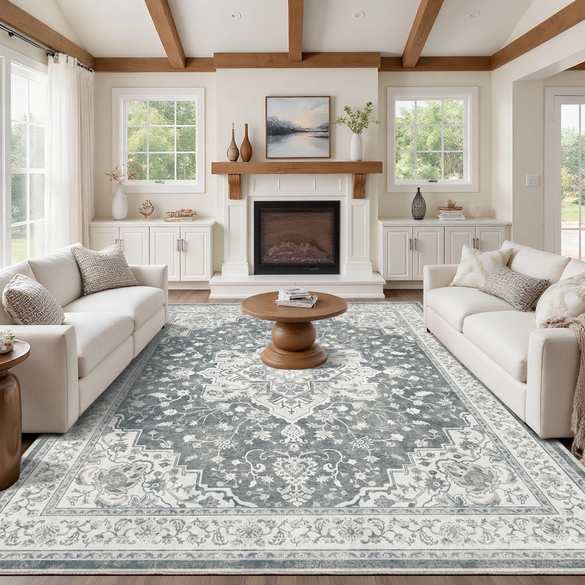 CHITOOMA 8'x10' Area Rugs for Living Room, Washable Rugs Vintage Soft Living Room Rug for Bedroom Dining Room Dorm Office with Non-Slip Backing, Stain Resistant Non-Shed Carpet