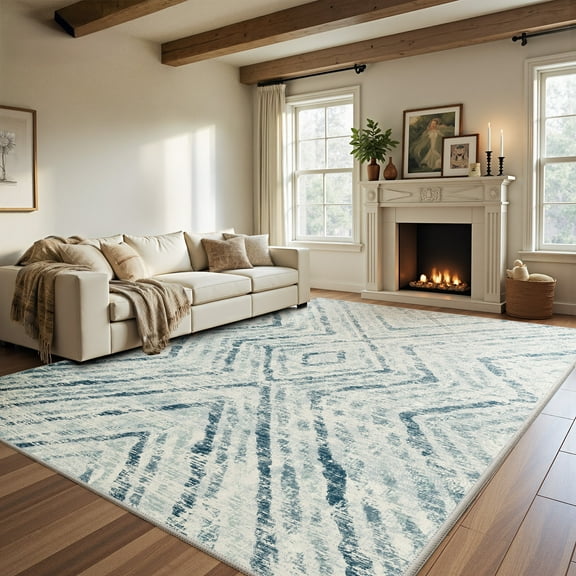 CHITOOMA 8'x10' Area Rugs for Living Room, Washable Boho Moroccan Rug Soft Vintage Distressed Geometric Tribal Area Rug for Bedroom Dining Room Office with Non-Slip Backing, Stain Resistant Non-Shed