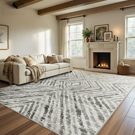 CHITOOMA 8'x10' Area Rugs for Living Room, Washable Boho Moroccan Rug Soft Vintage Distressed Geometric Tribal Area Rug for Bedroom Dining Room Office with Non-Slip Backing, Stain Resistant Non-Shed