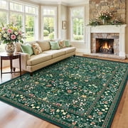 CHITOOMA 8'x10' Area Rugs for Living Room, Floral Washable Rug Boho Non-Slip Printed Carpet, Vintage Stain Resistant Indoor Rug for Bedroom Dining Room Home Off