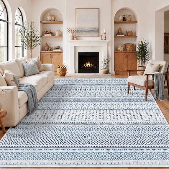 CHITOOMA 8'x10' Area Rugs for Living Room, Washable Rugs Print Pattern Boho Soft Geometric Bohemian Carpet Indoor Rug for Bedroom Dining Room Office Nonslip Foldable Rug