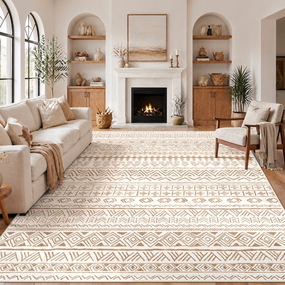 CHITOOMA 8'x10' Area Rugs for Living Room, Washable Rugs Print Pattern Boho Soft Geometric Bohemian Carpet Indoor Rug for Bedroom Dining Room Office Nonslip Foldable Rug
