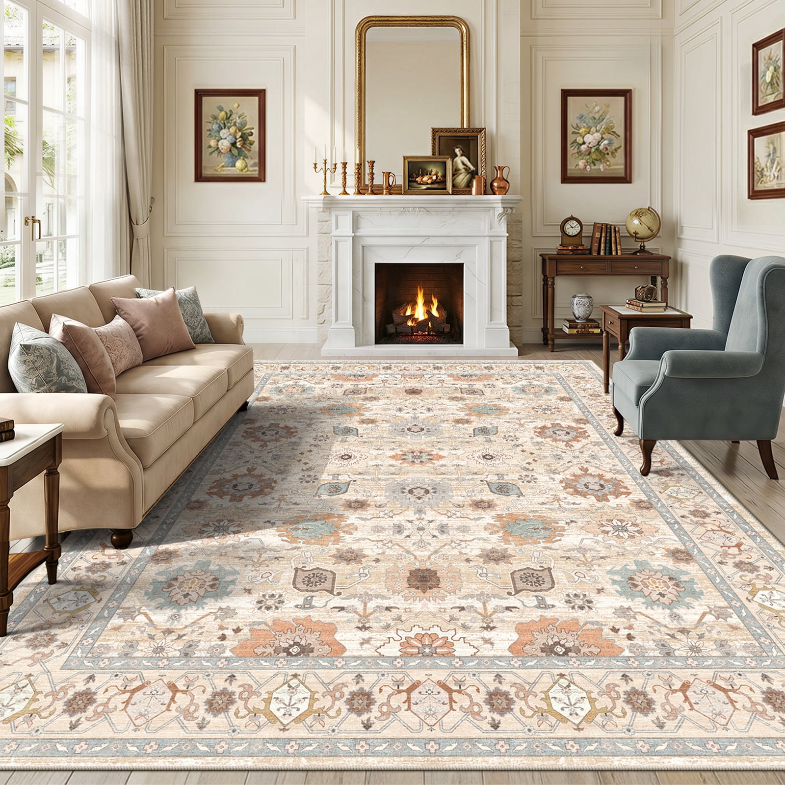 Shedding Rug CHITOOMA 8'x10' Area Rugs for Living Room, Boho Machine Washable Floral ...
