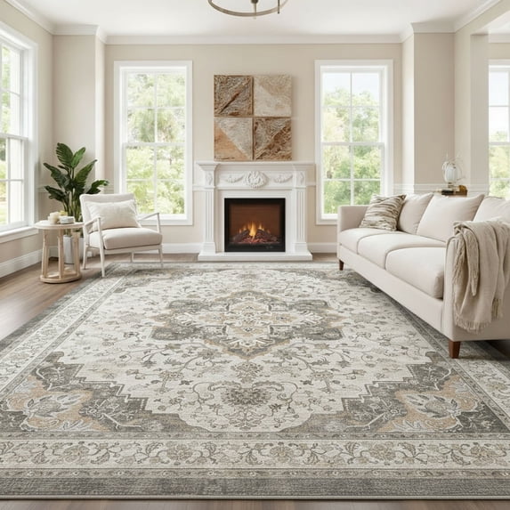 CHITOOMA 8'x10' Area Rugs for Living Room, Soft Vintage Rugs for Bedroom Office Machine Washable Rugs for Dining Room Distressed Non-Slip Carpet