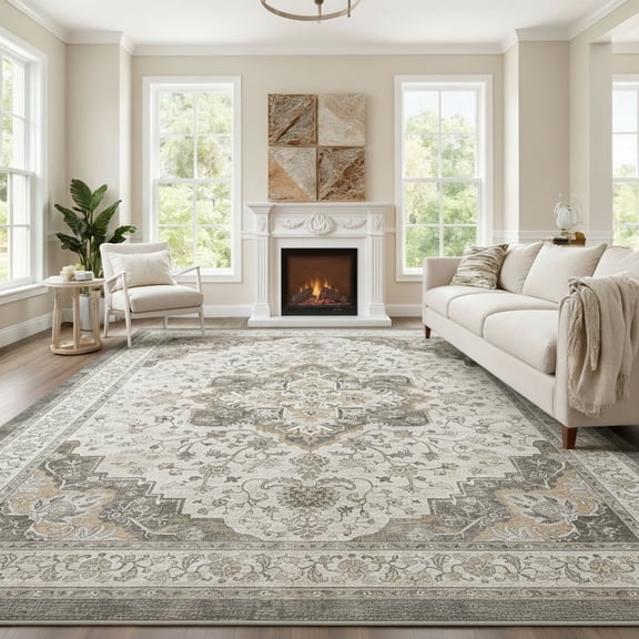 CHITOOMA 8'x10' Area Rugs for Living Room, Soft Vintage Rugs for Bedroom Office Machine Washable Rugs for Dining Room Distressed Non-Slip Carpet