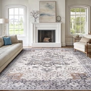 CHITOOMA 9'x12' Area Rugs for Living Room, Machine Washable Rugs Vintage Area Rug for Bedroom Dining Room Dorm Office with Non-Slip Backing, Stain Resistant Non