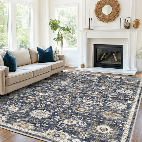 CHITOOMA 9'x12' Area Rugs for Living Room, Machine Washable Rugs Vintage Area Rug for Bedroom Dining Room Dorm Office with Non-Slip Backing, Stain Resistant Non-Shed Carpet