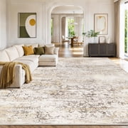 CHITOOMA 9'x12' Area Rugs, Washable Rugs for Living Room Non-Slip Low Pile Soft Distressed Abstract Rug, Indoor Vintage Neutral Carpet for Bedroom Dining Room D