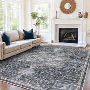 CHITOOMA 9'x12' Area Rugs for Living Room, Machine Washable Rugs Vintage Area Rug for Bedroom Dining Room Dorm Office with Non-Slip Backing, Stain Resistant Non