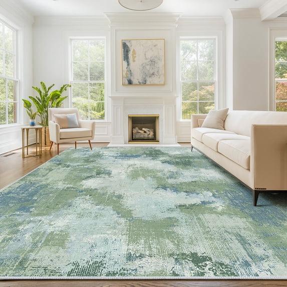 CHITOOMA 9'x12' Area Rugs for Living Room, Machine Washable Abstract Distressed Rugs Indoor Neutral Carpet Rugs for Bedroom Dining Room Office with Non-Slip Backing, Stain Resistant Non-Shed