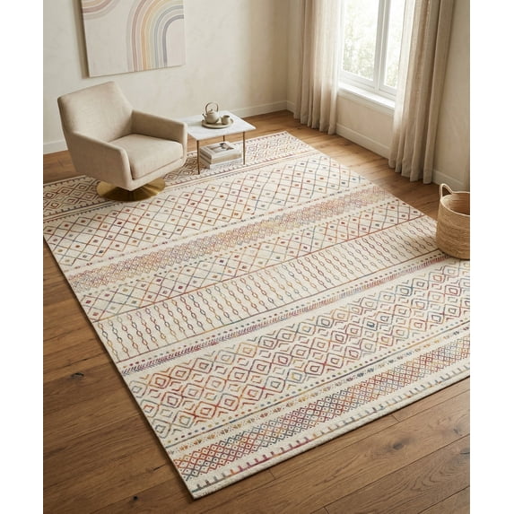 CHITOOMA 9'x12' Area Rugs for Living Room, Washable Rugs Boho Soft Geometric Bohemian Carpet Indoor Rug for Bedroom Dining Room Office Nonslip Foldable Rug