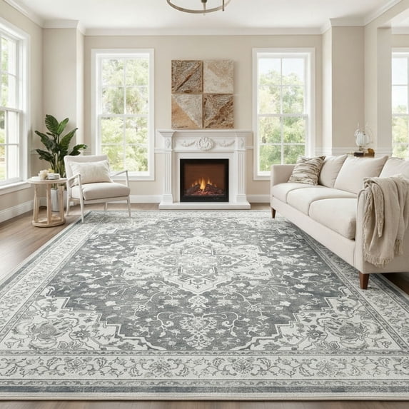 CHITOOMA 9'x12' Area Rugs for Living Room, Soft Vintage Rugs for Bedroom Office Machine Washable Rugs for Dining Room Distressed Non-Slip Carpet