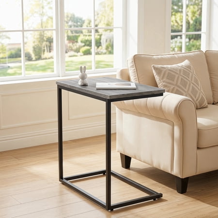 C Shape End Table, Sofa Table TV Tray Table for couch ,Side Table for Living Room,Bedroom ,Metal Frame c table(Gray)