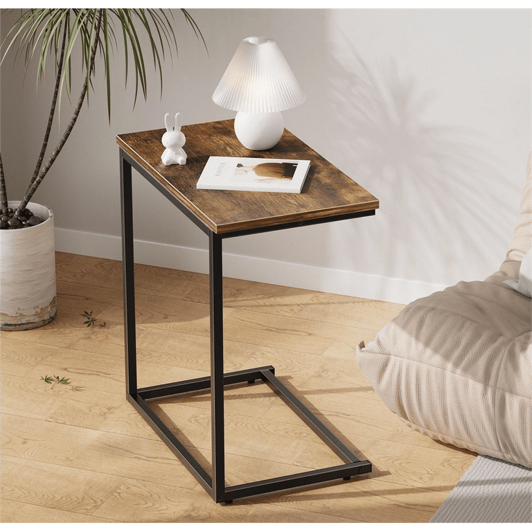C Shaped End Sofa Table Vintage Side Couch Table for Living Room Bedroom 27 inch h x 19.7 inch w x 12.6 inch d Brown