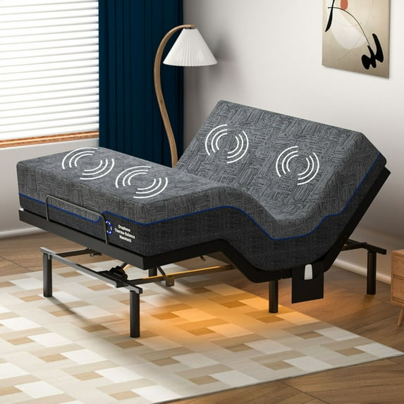 CHITOOMA Electric Adjustable Bed Frame Full with 12 Inch Gel Memory Foam Mattress, Massage with 4 Modes & 3 Intensities,Wireless Remote,Zero Gravity,4 USB Ports & Under-Bed Nightlight,Easy Assembly