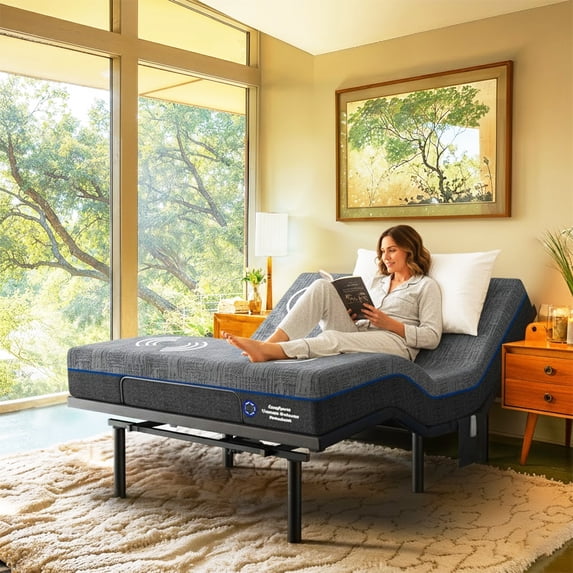 CHITOOMA Full Adjustable Bed Frame + 12 Inch Gel Memory Foam Mattress, Electric Bed Frame with Massage & Wireless Remote, Graphene Fabric Cover, Pressure Relief, Mattress in a Box