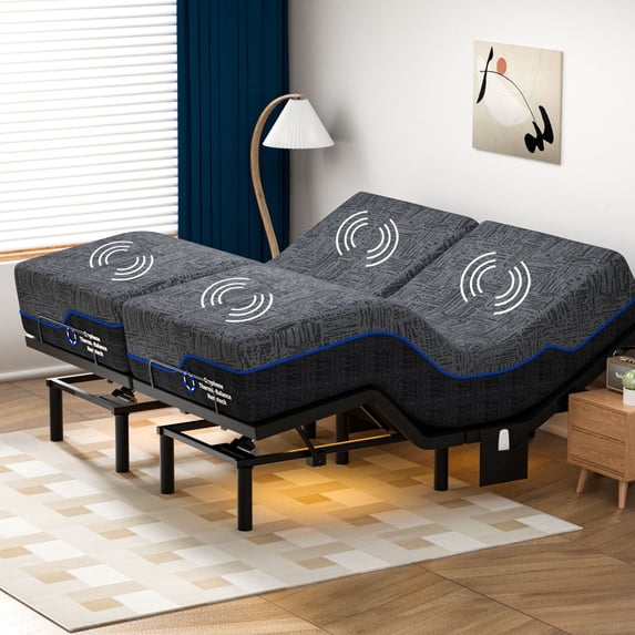 CHITOOMA Split King Electric Adjustable Bed Frame with 14 Inch Gel Memory Foam Mattress, Massage with 4 Modes & 3 Intensities, Wireless Remote, Zero Gravity, Under-Bed Nightlight & Easy Assembly