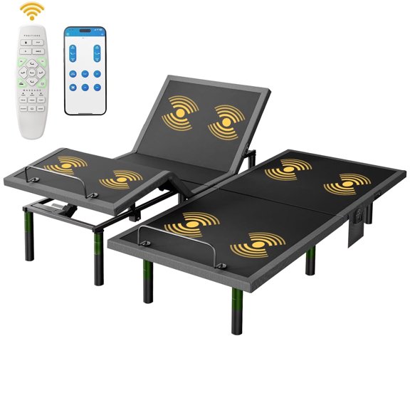 CHITOOMA Split King Electric Adjustable Bed Frame with Sync Control, Massage, Wireless Remote & App Control, Zero Gravity, 4 Adjustable Heights & Under-Bed Nightlight