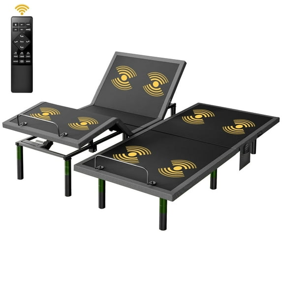 CHITOOMA Electric Adjustable Bed Frame Split King (Sync Control as King) with Massage (4 Modes & 3 Intensities), Wireless Remote, Zero Gravity, 4 Height Options, Under-Bed Nightlight, Fast Assembly