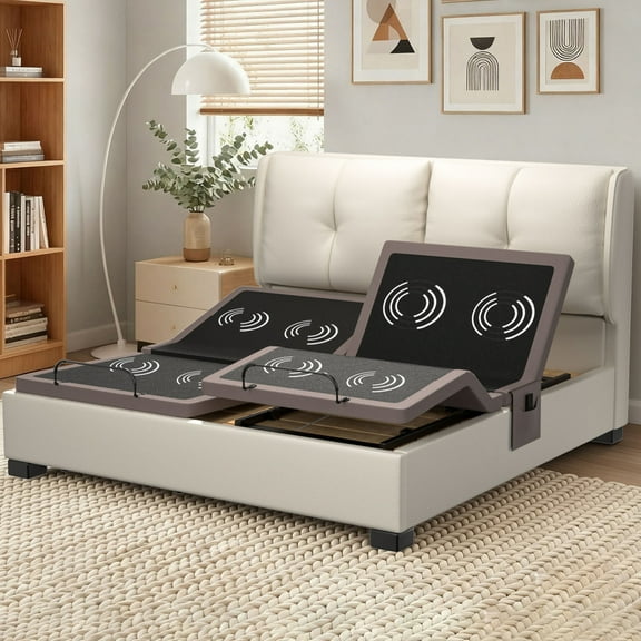 CHITOOMA Electric Adjustable Bed Frame Split King (Sync Control as King), Zero-Clearance with Massage (4 Modes & 3 Intensities), Wireless Remote, Zero Gravity, Under-Bed Nightlight