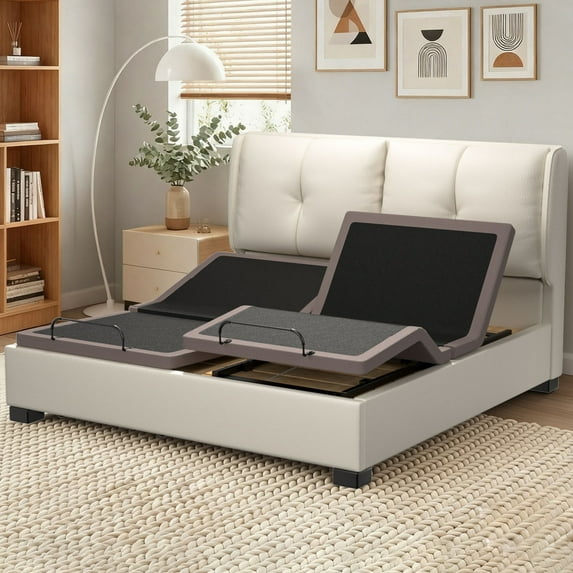CHITOOMA Electric Adjustable Bed Frame Split King (Sync Control as King), Zero-Clearance with Wireless Remote, Zero Gravity, Individually Tilting Head & Foot, Under-Bed Nightlight
