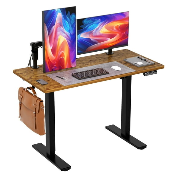 CHITOOMA Electric Standing Desk with 4 Memory Preset Heights, 40" x 24" Height Adjustable Sit Stand up Desk with Headphone Hook for Home Office, Rustic Brown