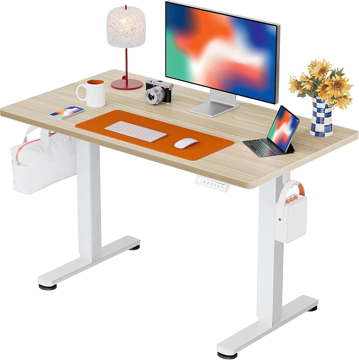 Kyspho 44x24 Inches Electric Standing Desk, Height Adjustable Stand up Desk, Sit Stand Home Office Desk, with Two-Piece Desktop (Natural)