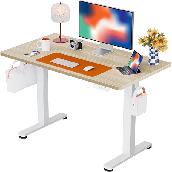 Kyspho 44x24 Inches Electric Standing Desk, Height Adjustable Stand up Desk, Sit Stand Home Office Desk, with Two-Piece Desktop (Natural)