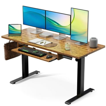 CHITOOMA Electric Standing Desk with Keyboard Tray, 48" x 24" Adjustable Height Sit Stand Up Desk, Home Office Gaming Desk Computer Workstation, Vintage Brown