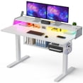 thumbnail image 1 of Kyspho Electric Standing Desk with LED & Storage, 55" x 28" Height Adjustable Computer Desk, C-Clamp Mount Compatible Ergonomic Table for Home Office, White, 1 of 9
