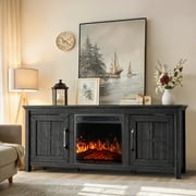 CHITOOMA Fireplace TV Stand with 2 Barn Doors and Storage Cabinets for TV up to 75 inch, Entertainment Center Console Table, Media Furniture for Living Room, Gray Wash