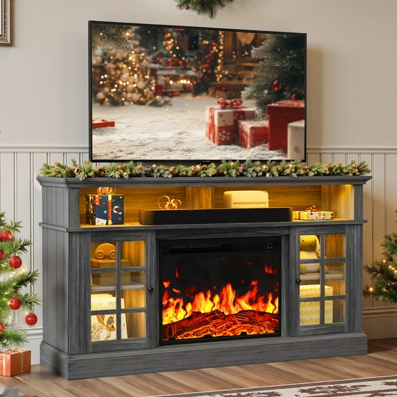 CHITOOMA Fireplace tv Stand with LED up to 75 inch, Gray