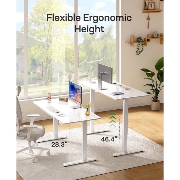 CHITOOMA Glass Top 48" x 24" Electric Standing Desk, Height Adjustable Sit Stand Desk for Home Office, Walnut