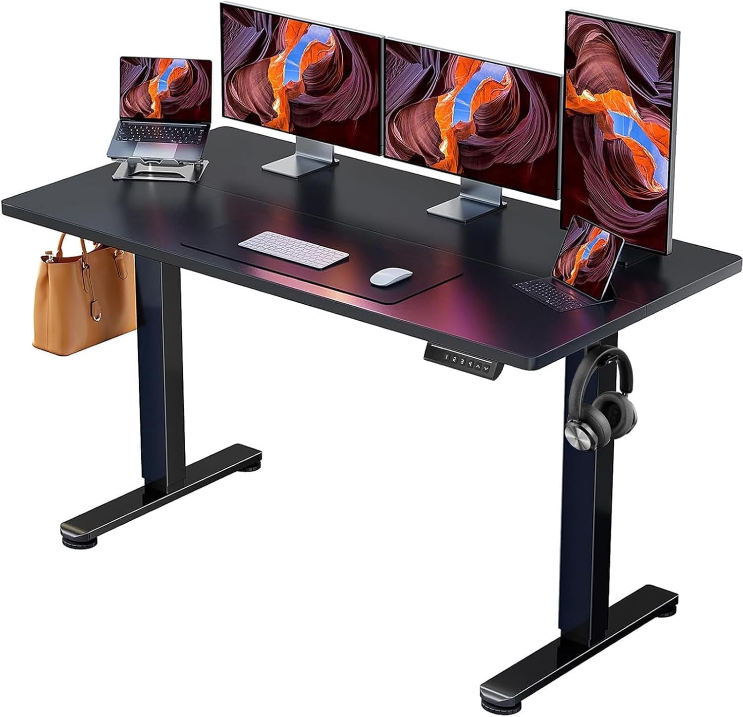 Kyspho Height Adjustable Electric Standing Desk, 63 x 27.5 Inches Sit Stand up Desk, Large Memory Computer Home Office Desk with Two-Piece Desktop (Black)