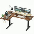 thumbnail image 1 of CHITOOMA L-Shaped Electric Standing Desk with Cable Tray, 63″ x 40″ Dual Motor Height Adjustable Sit to Stand Computer Desk with 3 Preset Heights, 2 Hooks for Home Office, Brown, 1 of 4