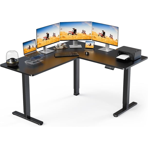 CHITOOMA L Shaped Standing Desk, 63" x 55" Electric Height Adjustable Sit Stand up Desk, Corner Computer Table for Home Office, Interchangeable Installation of Left and Right, Black