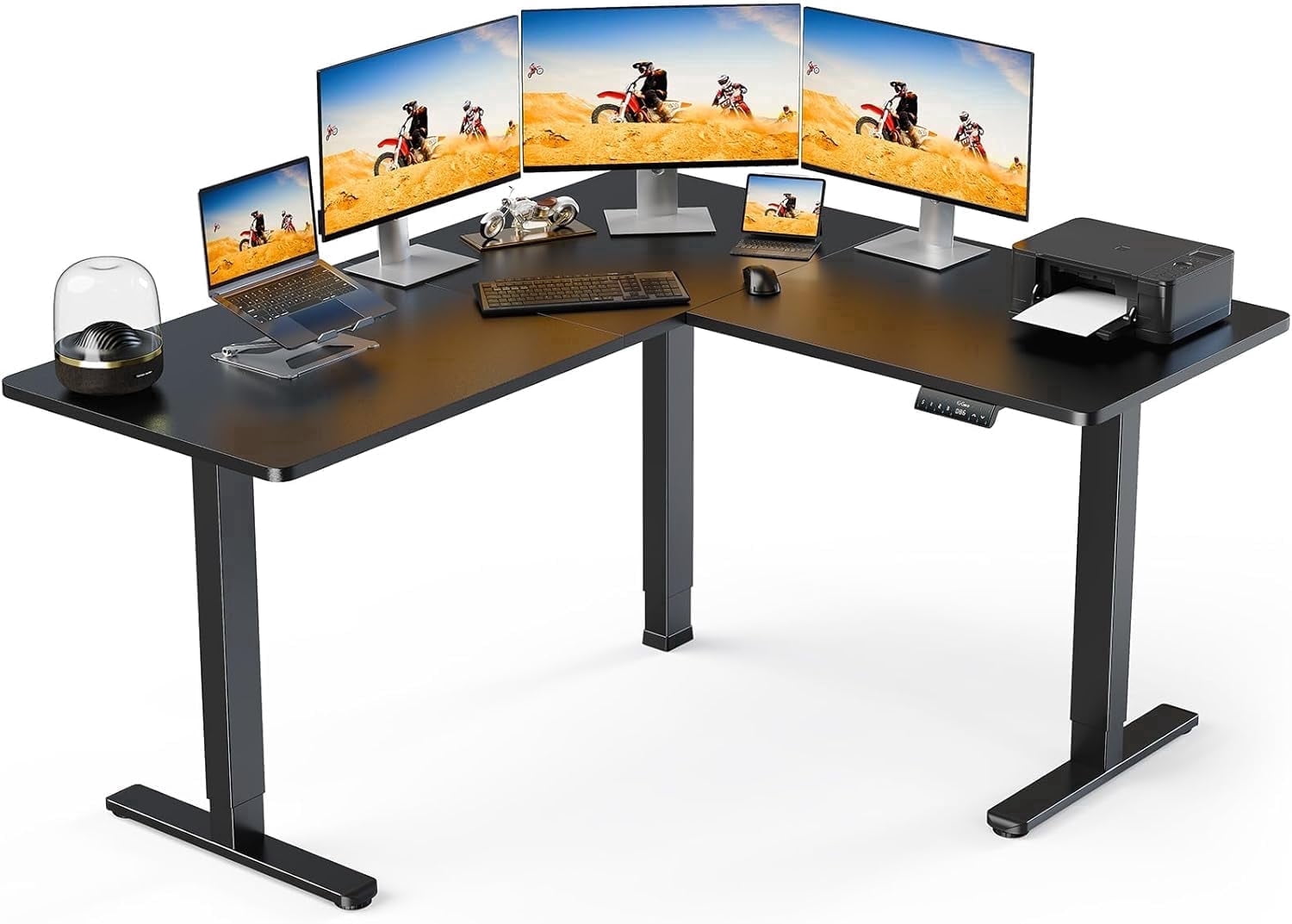 Kyspho L Shaped Standing Desk, 63" x 55" Electric Height Adjustable Sit Stand up Desk, Corner Computer Table for Home Office, Interchangeable Installation of Left and Right, Black