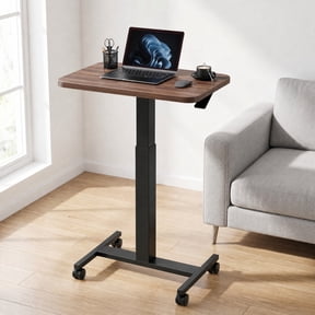 CHITOOMA Mobile Standing Desk, Height Adjustable Computer Escritorios Rolling Desk with 4 Lockable Wheels for Home Office, Walnut