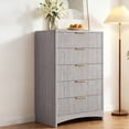 thumbnail image 1 of CHITOOMA Modern 5 Drawer Dresser for Bedroom, Fluted Wood Chest of Drawers with Gold Handles, Tall Storage Cabinet for Living Room, Gray, 1 of 8