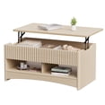 thumbnail image 1 of CHITOOMA Modern Lift-Top Coffee Table with Hidden Storage & Open Shelves, Fluted Front Accent Table for Living Room, Natural, 1 of 8