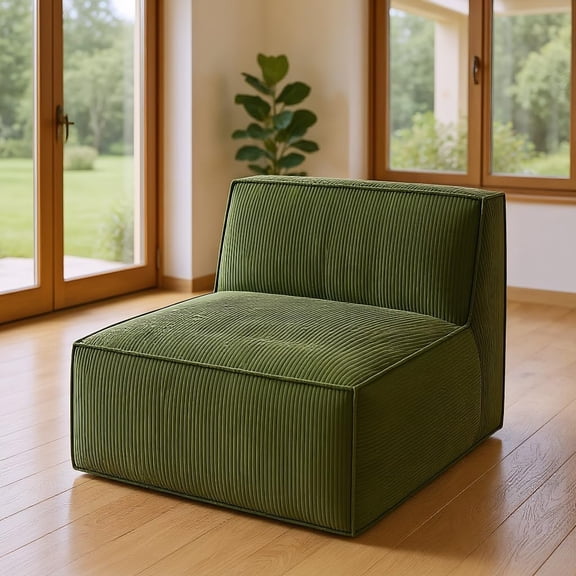 CHITOOMA Modular Sectional Couch, Corduroy Chaise with Deep Seats and High-Back Design, Upholstered Single Couch for Living Room Bedroom, No Assembly Required, Green