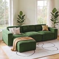 CHITOOMA Modular Sectional Couch L Shape with Ottoman, 111" Corduroy Cloud Couches with Deep Seats and High-Back Design, 3-Seater Sleep Sofa for Living Room, No Assembly Required, Green
