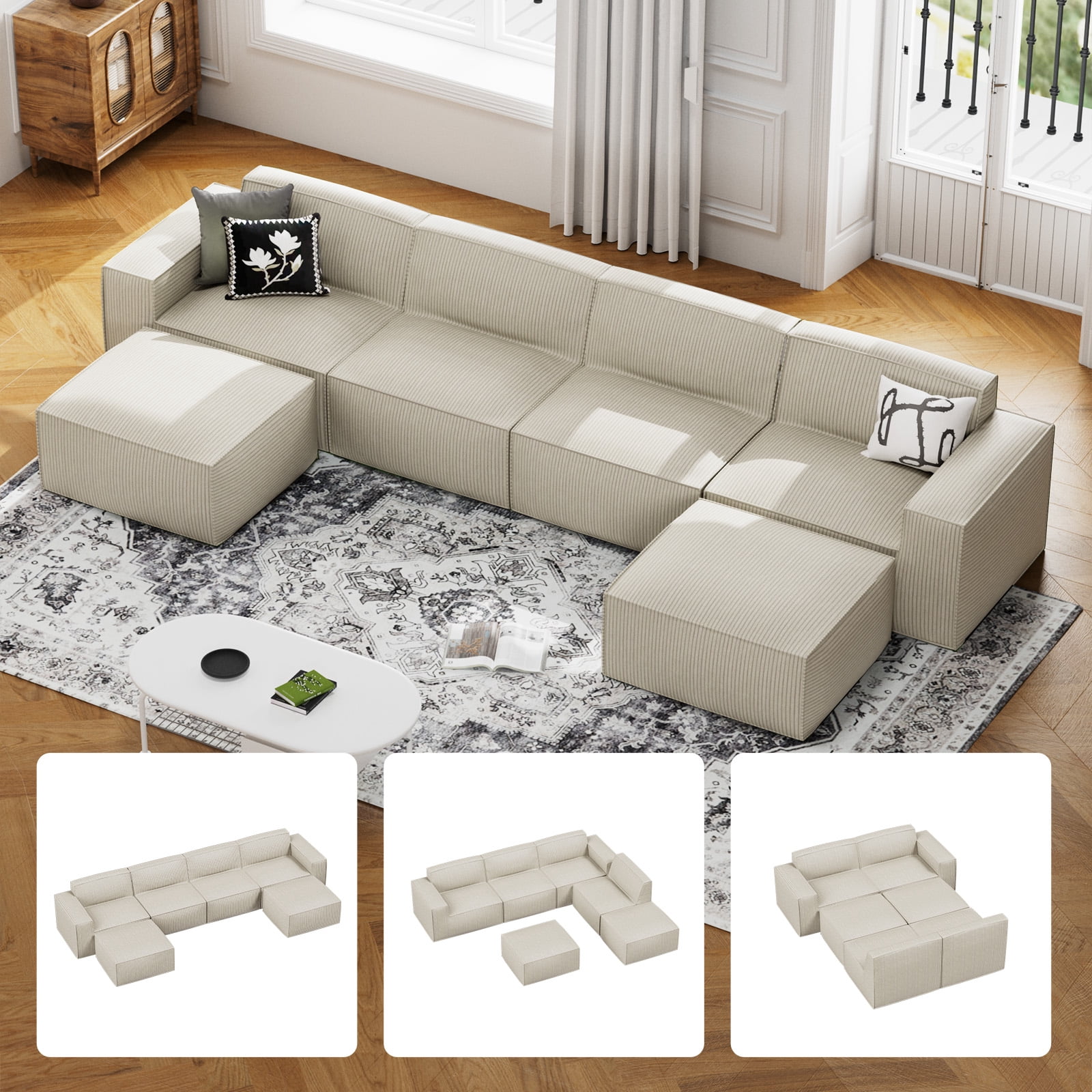 CHITOOMA Modular Sectional Couch U Shape with 2 Ottoman, 142