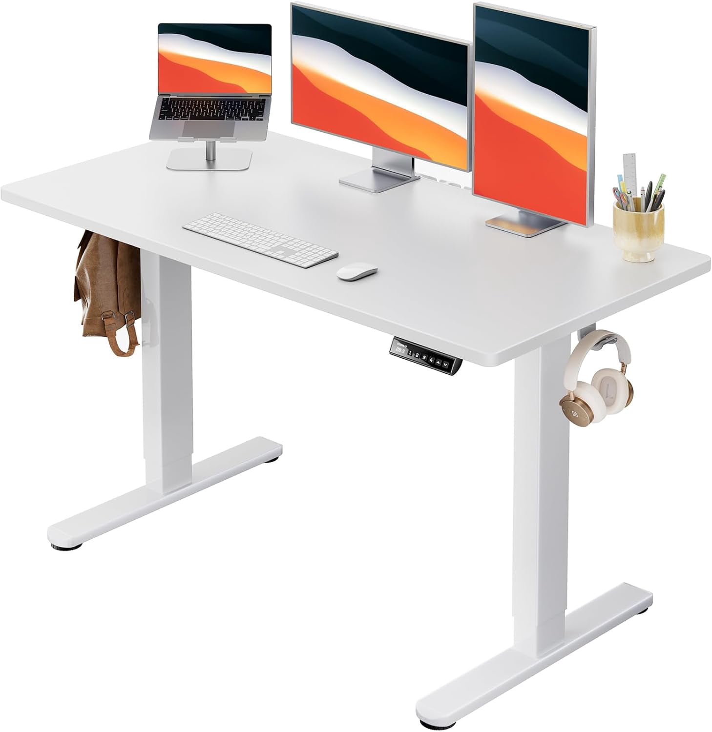 Kyspho One Piece Electric Standing Desk, 48" x 24" Height Adjustable Computer Desk with 4 Height Memory Settings, Sit Stand up Desk for Home Office, White