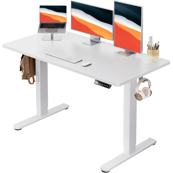 Kyspho One Piece Electric Standing Desk, 48" x 24" Height Adjustable Computer Desk with 4 Height Memory Settings, Sit Stand up Desk for Home Office, White