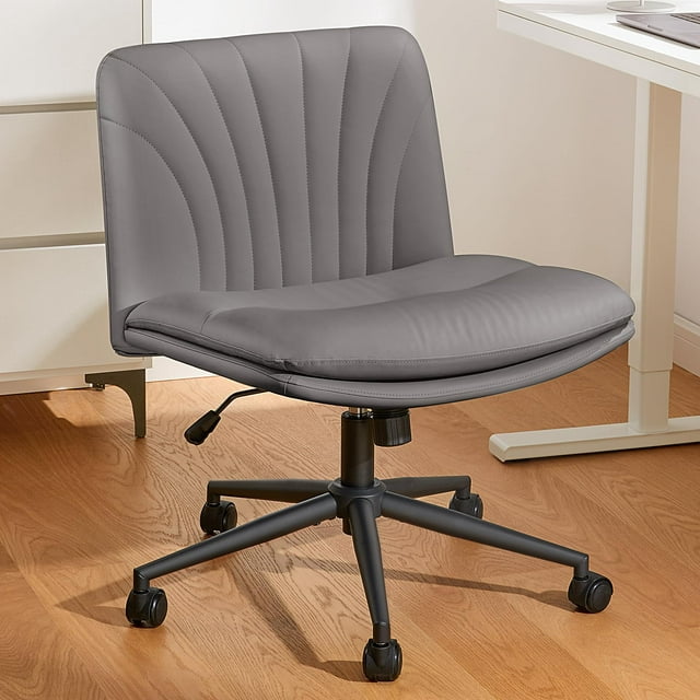 CHITOOMA PU Armless Office Desk Chair with Wheels,PU Leather Cross ...