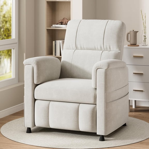 CHITOOMA Power Recliner Chair for Adults, Electric Recliner with Adjustable Backrest & Footrest, Remote Control, Chenille Fabric, High Back, Thick Cushion for Living Room,Bedroom,Home Theater,White