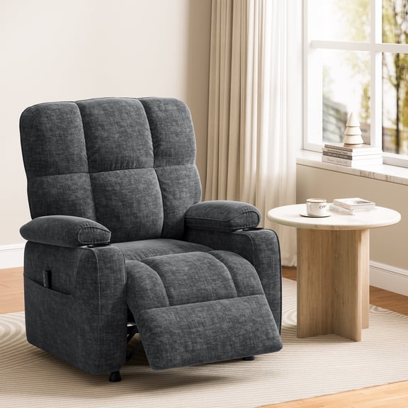 CHITOOMA Power Recliner Chair for Adults, Zero Gravity Electric Reclining Sofa with USB Port, Cup Holder & Side Pockets, Chenille Fabric, Dark Gray