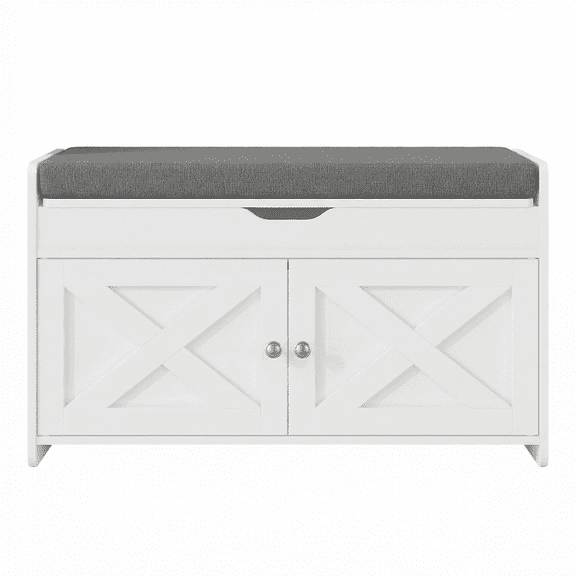 CHITOOMA Shoe Storage Bench, 2-Tier with Cushioned Seat, Adjustable Shelves, 300 lbs Capacity, 31.5" x 15" x 18", White